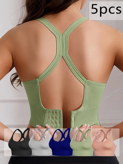 Women's X-Back Sports Bra 5-Pack – Wire-Free with Removable Pads, Breathable Workout Top for Yoga, Gym & Outdoor Activities, Adjustable Straps, Sizes M-XXL, 10 Colors Available