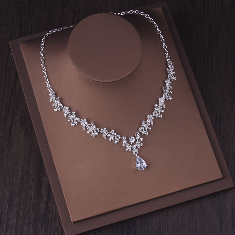 Bridal Rhinestone Necklace & Earring Set for Bride – Silver & Gold Plated Zinc Alloy with Glass Inlay, Elegant Wedding Jewelry for Brides, Bridesmaids, Banquets & Formal Parties