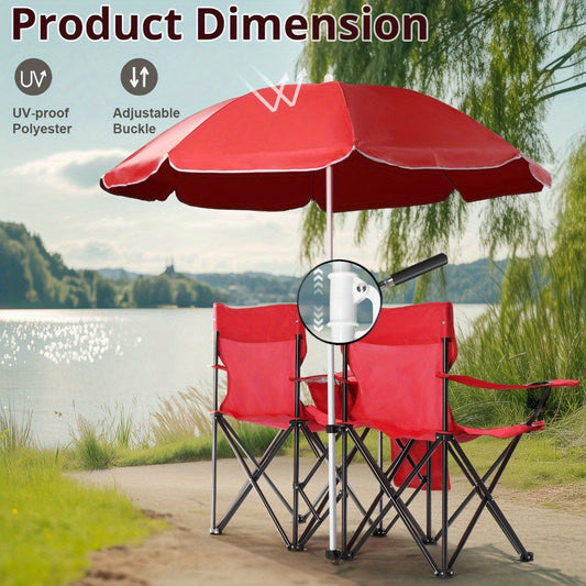 Folding Outdoor Fishing Chair with Sun Umbrella Iron Alloy Frame Oxford Fabric 187 Lb Capacity Portable Beach Patio Camping Chair with Storage Bag Red Black Grey Blue Coconut Pineapple Pattern