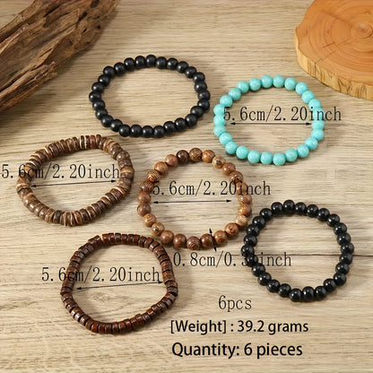 42pcs Vintage Bohemian Wooden Beaded Bracelet Set for Women & Men – Ethnic Stackable Boho Hand String Bracelets Random Mix, Outdoor Festival Holiday Jewelry Accessory Collection