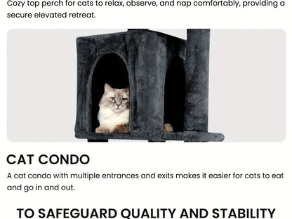 59" Multi-Level Cat Tower for Indoor Cats – Large Cat Tree with Plush Resting Area, Sisal Scratching Post & Hanging Ball Toy – Ideal for Bedroom, Living Room & Multi-Cat Households – Velora