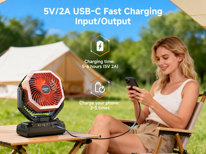 20000mAh Camping Fan with LED Light & Remote Control – 4-Speed Brushless Motor, 180° Oscillating Portable Outdoor Fan, 22-26 Hour Battery Life, 40 LEDs, Timer – for Camping, Hiking, Tent, Emergency & Home Use