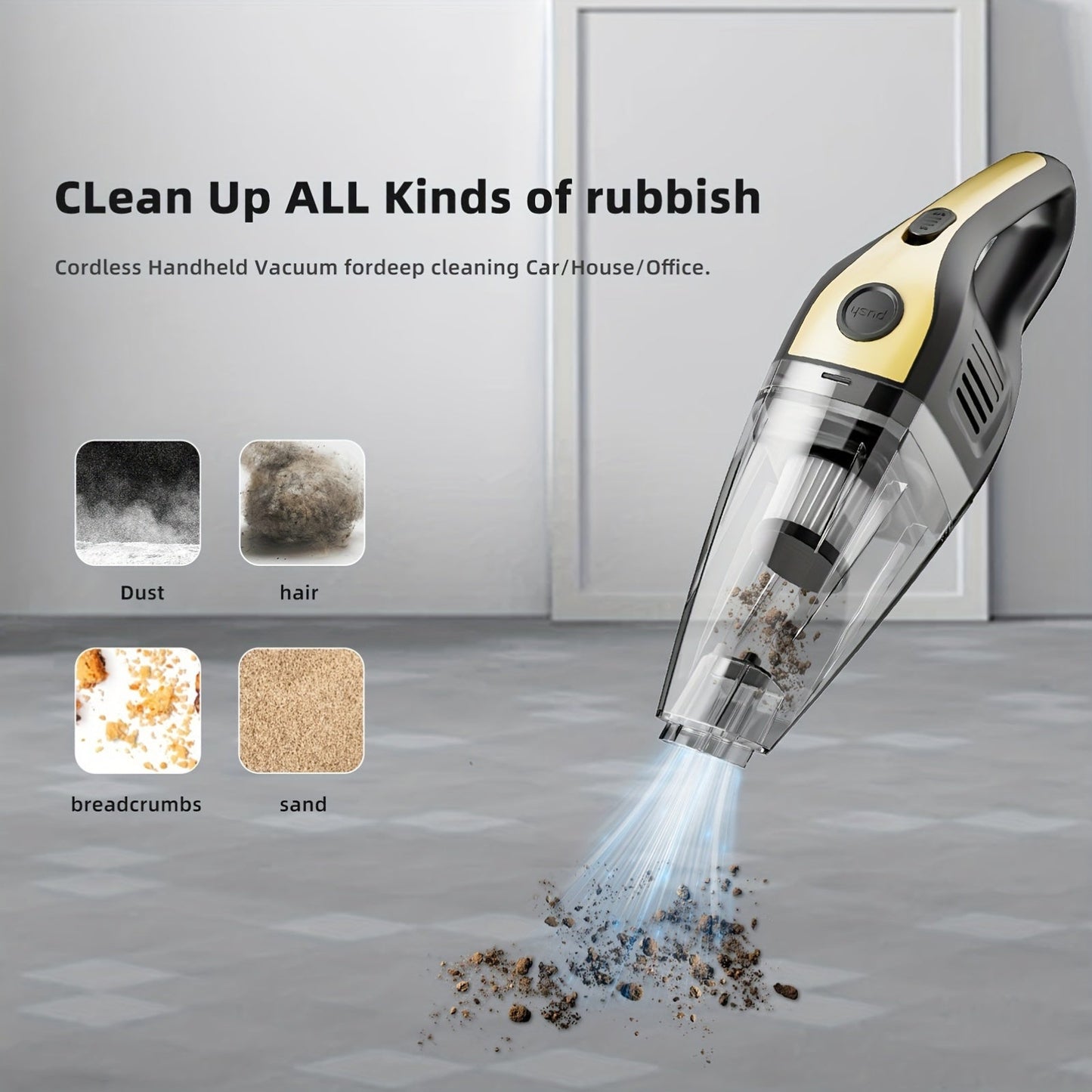 Cordless Rechargeable Handheld Vacuum Cleaner – 6KPa Strong Suction, Quiet 40dB, Portable Mini Vacuum for Pet Hair, Car, Keyboard, Office & Home Cleaning with Crevice Tool