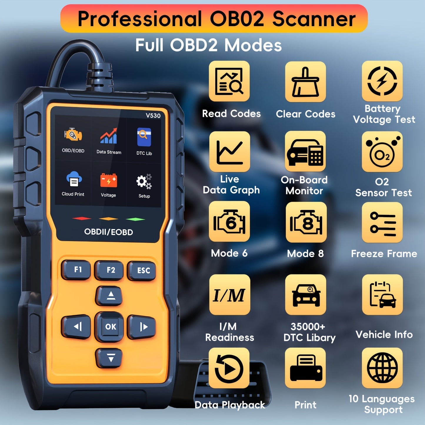 Professional OBD2 Scanner Diagnostic Tool Check Engine Code Reader with Reset Mode 6 Mode 8 I/M Readiness - Universal Car Diagnostic Scan Tool for All OBDII Vehicles Since 1996