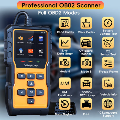 Professional OBD2 Scanner Diagnostic Tool Check Engine Code Reader with Reset Mode 6 Mode 8 I/M Readiness - Universal Car Diagnostic Scan Tool for All OBDII Vehicles Since 1996