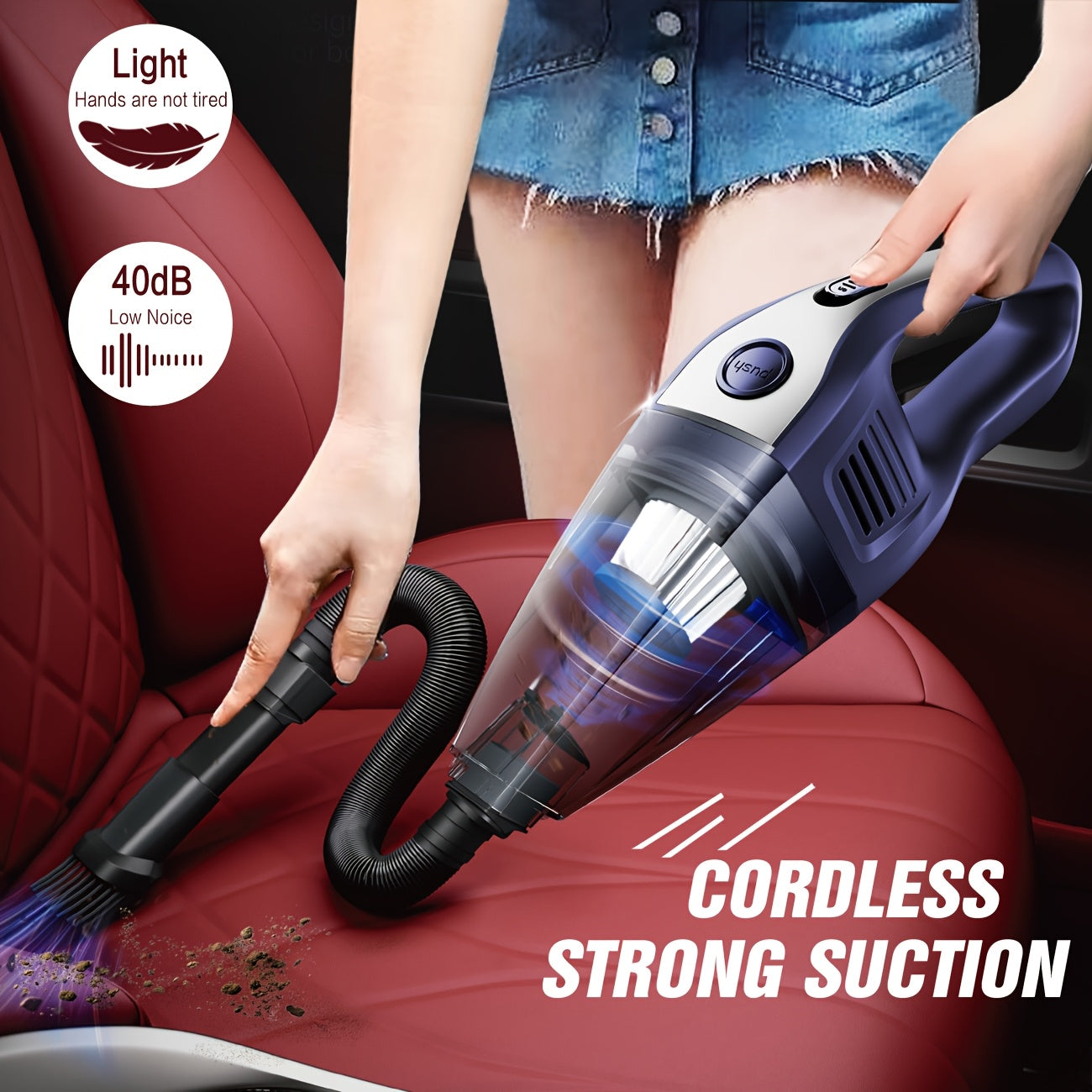 Cordless Rechargeable Handheld Vacuum Cleaner – 6KPa Strong Suction, Quiet 40dB, Portable Mini Vacuum for Pet Hair, Car, Keyboard, Office & Home Cleaning with Crevice Tool