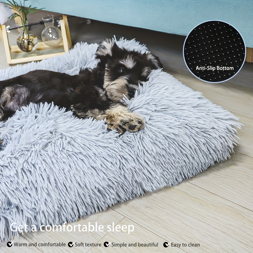 Oversized Plush Dog Bed Cat Pad Thick Warm Washable Polyester Pet Bedding Removable Cover All Breeds Sizes Comfortable Durable Pet Furniture Light Gray S L XL