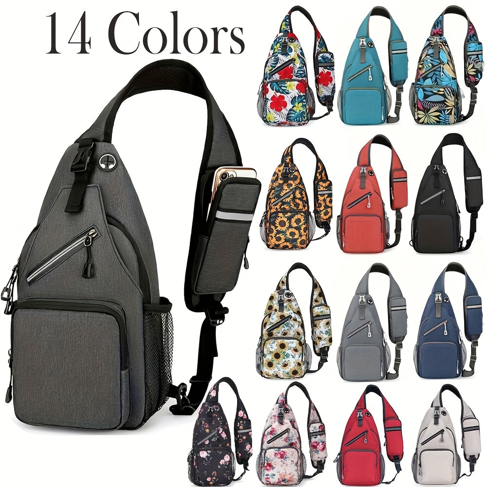 Large Capacity Crossbody Shoulder Bag for Men & Women – Multi-Purpose Embroidered Sports Style Travel Bag with Secure Zipper, Hands-Free Daily Commute & Outdoor Use, Multiple Colors