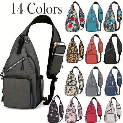 Large Capacity Crossbody Shoulder Bag for Men & Women – Multi-Purpose Embroidered Sports Style Travel Bag with Secure Zipper, Hands-Free Daily Commute & Outdoor Use, Multiple Colors