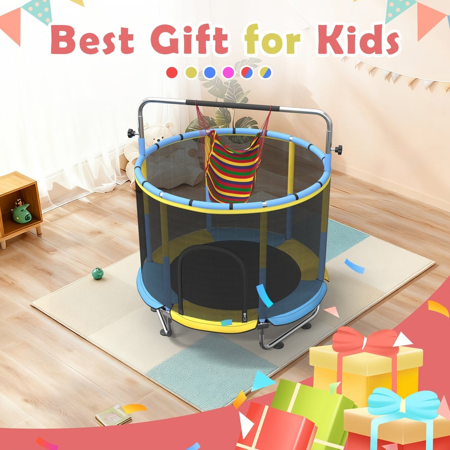 Kids & Adults Trampoline with Safety Enclosure Net Multi-Functional Leisure Sports Trampoline Indoor Outdoor Backyard Jumping Mat 6 Color Options Fun Exercise Equipment for Family