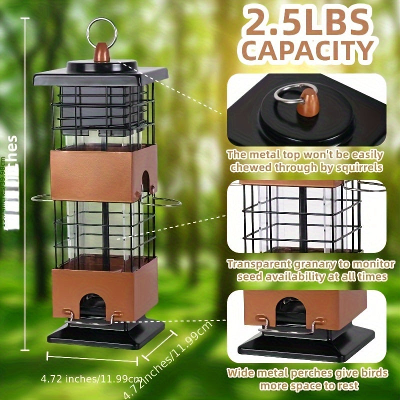 Squirrel Proof Bird Feeder 5LBS Large Capacity Outdoor Hanging Metal Construction Bilateral Weight-Activated Easy to Fill & Clean Weather Resistant for Garden Backyard