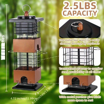 Squirrel Proof Bird Feeder 5LBS Large Capacity Outdoor Hanging Metal Construction Bilateral Weight-Activated Easy to Fill & Clean Weather Resistant for Garden Backyard