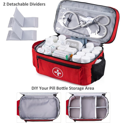 Medicine Storage Bag First Aid Kit Organizer - Household Medicine Organizing Box with Storage Rack Basket, Home & Travel Emergency Kit Bag, Perfect Holiday Gift