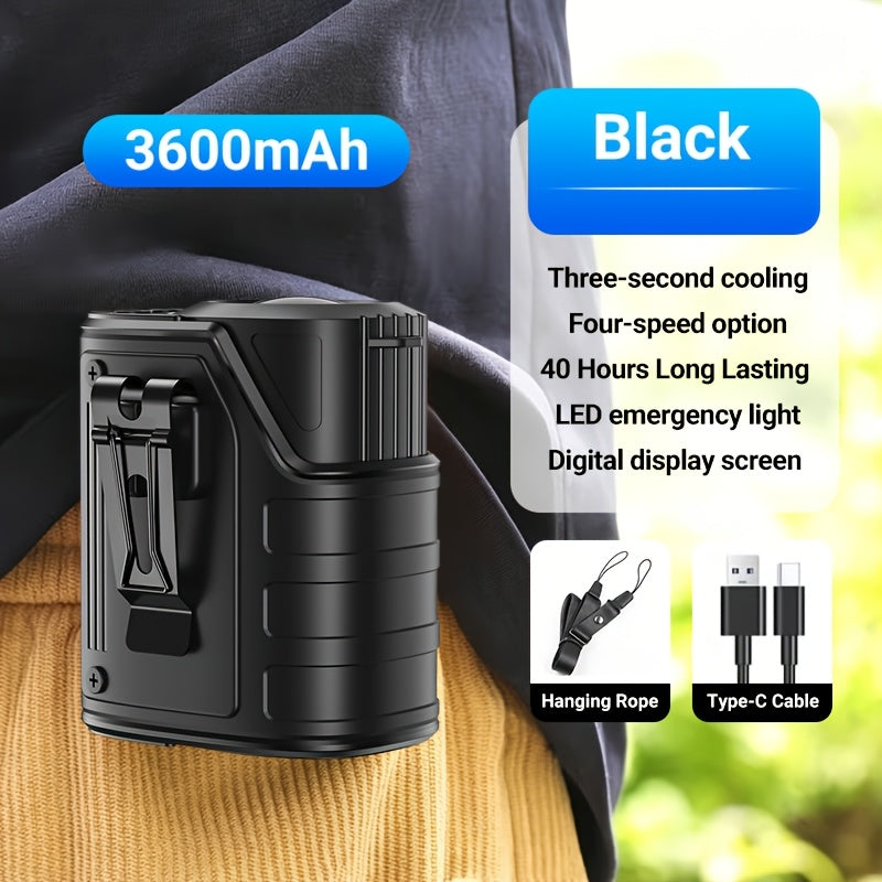 4-in-1 Waist Clip Fan with Flashlight Power Bank & Neck Fan – Rechargeable Portable Outdoor Belt Fan, Long Battery Life, 3 Colors, Single & 2-Pack
