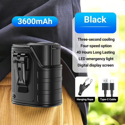 4-in-1 Waist Clip Fan with Flashlight Power Bank & Neck Fan – Rechargeable Portable Outdoor Belt Fan, Long Battery Life, 3 Colors, Single & 2-Pack