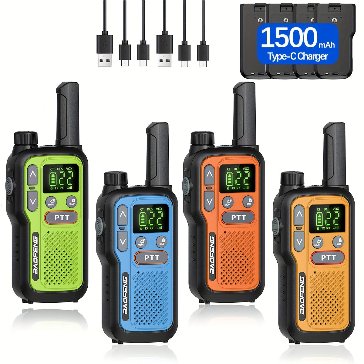 BAOFENG Walkie Talkies for Adults Long Range – 22 FRS Channels, VOX Hands-Free, USB-C Rechargeable Li-ion Battery, LCD Display, Built-in Flashlight, 2-3 Mile Range for Hiking, Camping & Family Outdoor Use