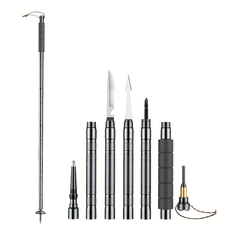 7-in-1 Tactical Hiking Staff – Extendable Foldable Multi-Tool Trekking Pole with Compass, Fire Starter, Saw Blade, Screwdriver & Pliers, Ergonomic Grip, Survival Camping Hiking Gift