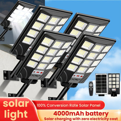 Solar Street Lights 400 LED 6500K Waterproof | Motion Sensor, Remote Control, Dusk to Dawn Outdoor Solar Flood Light for Parking Lot, Yard, Driveway, Commercial Area – 2 Pack & 4 Pack