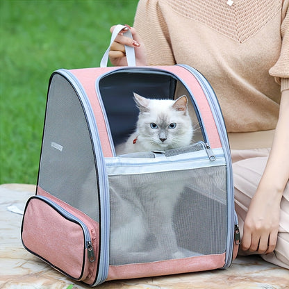 Foldable Ventilated Pet Carrier Backpack for Cats & Dogs – PVC Mesh Airflow, Chest Harness, Removable Mat, Fits Cats up to 18 lbs & Dogs up to 15 lbs, for Travel, Hiking, Flights & Car Rides