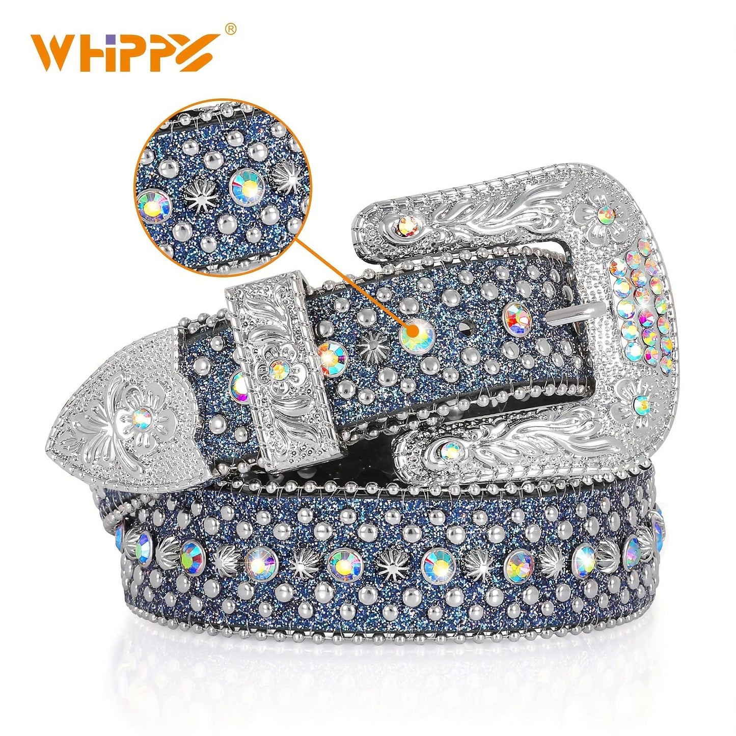 Rhinestone Belt Unisex Western Cowgirl Bling Belt – Sparkling Faux Leather Adjustable Waist Belt with Alloy Buckle for Women Men Sizes S-XL Party Festival Halloween Christmas Gift