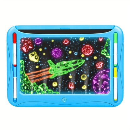 LED Light-Up Drawing Doodle Board for Kids Ages 3-8 – Glow Writing Art Set with 9 Double-Sided Cards & 6 Markers, Educational Learning Travel Toy, Birthday & Christmas Gift for Girls Boys