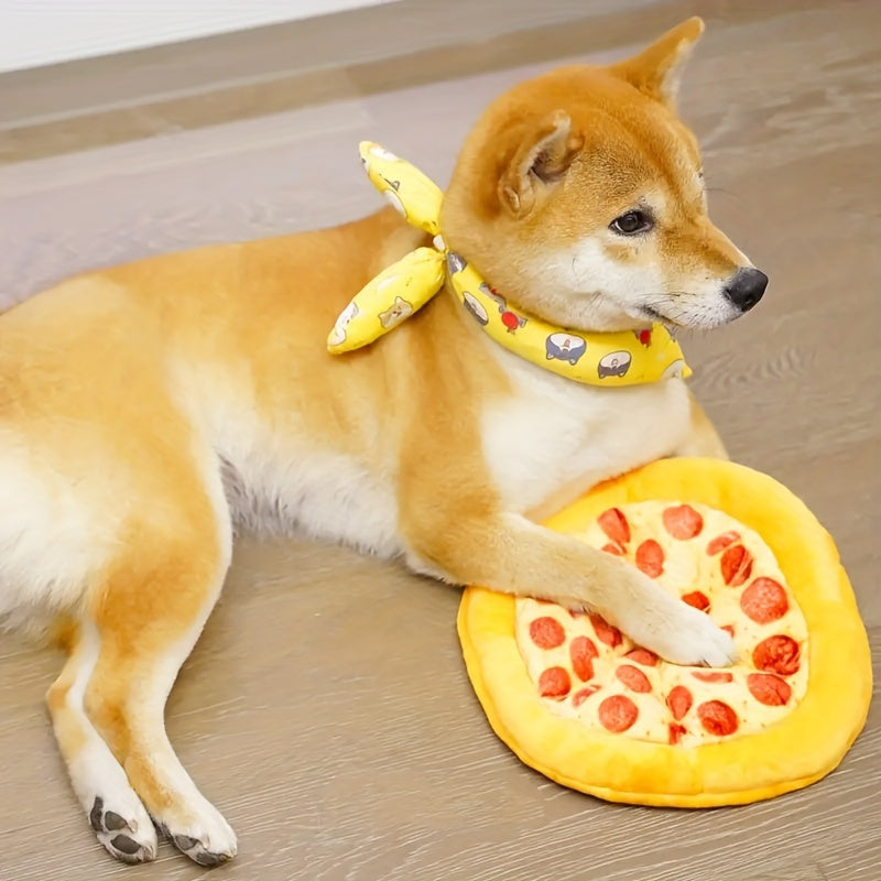 Squeaky Pepperoni Pizza Plush Dog Toy – Soft Polyester Interactive Squeaker Chew Toy for All Breeds, Fun Food-Themed Dog Toy for Puppies & Adult Dogs