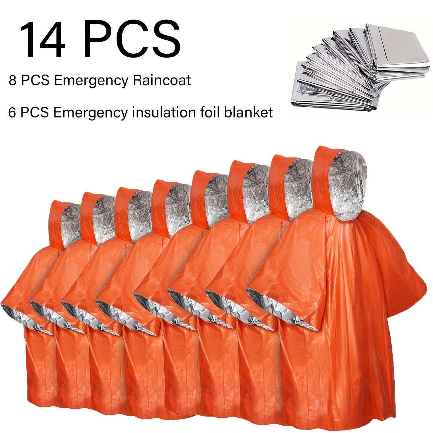 Emergency Rain Poncho Reusable 4-Pack & 14-Pack – Retains 90% Body Heat, Waterproof Weather Resistant Raincoat for Men Women Adults, Camping Hiking Survival Kit Emergency Supplies