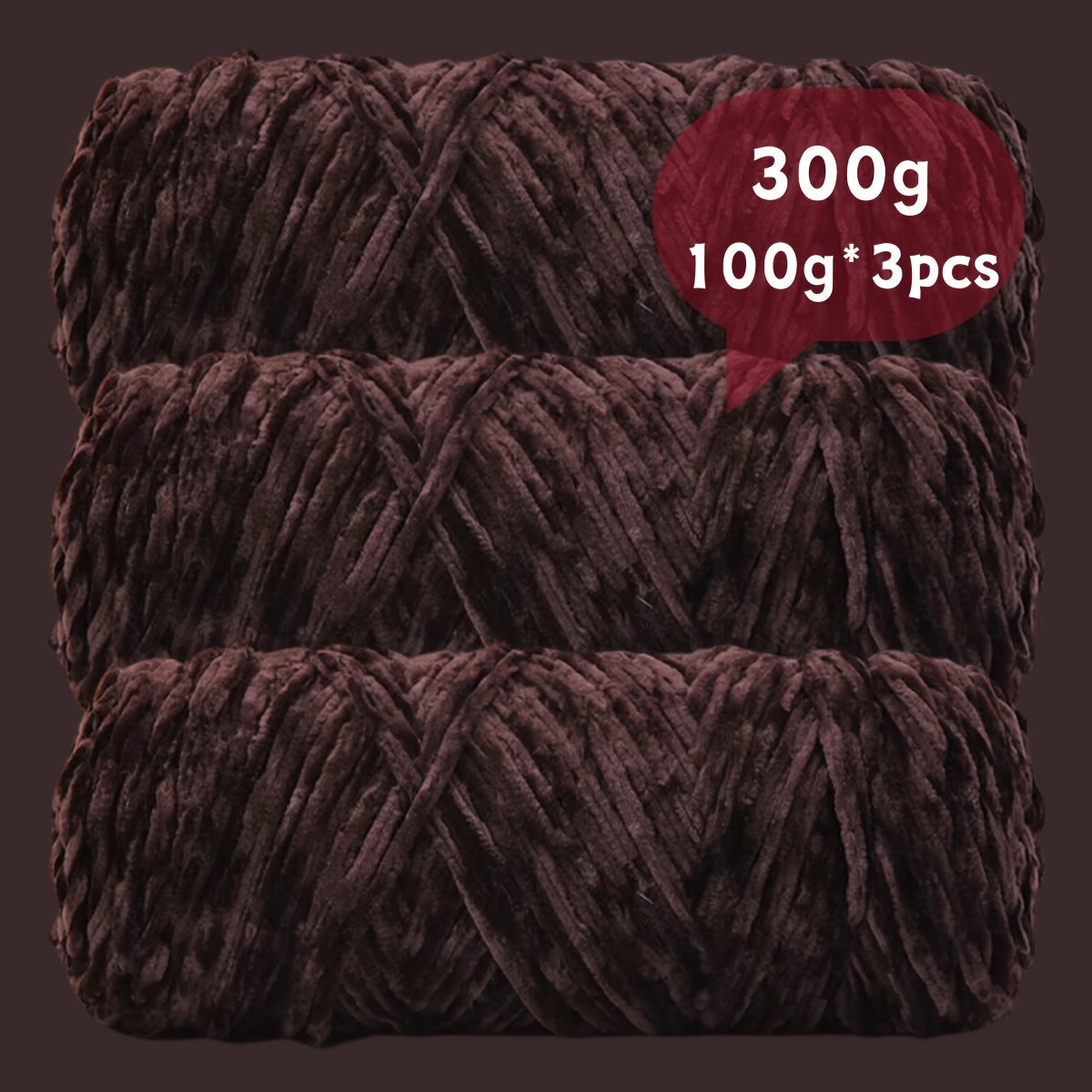 Velvet Chenille Yarn 3-Pack 300g (100g x3) Soft Bulky Knitting Crochet Yarn 47 Colors Beginner Friendly Luxury Handcraft for Sweaters Scarves Hats Dolls Bags Amigurumi DIY Projects