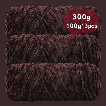 Velvet Chenille Yarn 3-Pack 300g (100g x3) Soft Bulky Knitting Crochet Yarn 47 Colors Beginner Friendly Luxury Handcraft for Sweaters Scarves Hats Dolls Bags Amigurumi DIY Projects