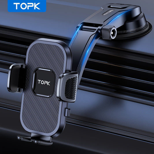 TOPK Upgraded Car Phone Holder Dashboard Mount Universal Hands-Free Cell Phone Car Mount for iPhone 17 16 15 Samsung Galaxy and All Android Smartphones Secure Dash Mount Black