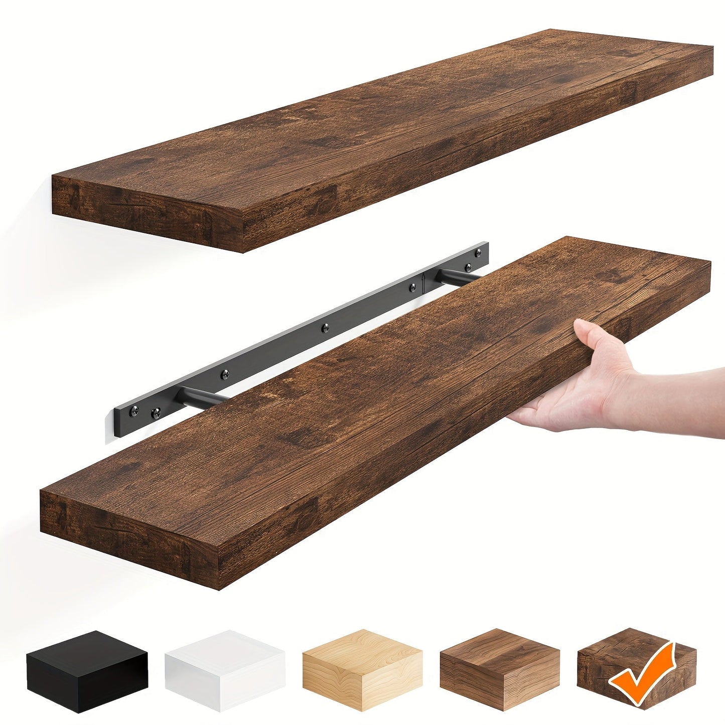 Floating Wall Shelves Wood 2/4/6 Pack 15.7 19.7 22 Inch Wall Mounted Shelves for Living Room Kitchen Bathroom Bedroom Holds 30 lbs Walnut Brown White Black Gray Home Decor Storage