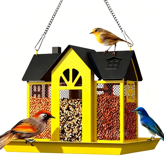 Squirrel Proof Wild Bird Feeder Outdoor – 3-Chamber Metal Mesh Large Capacity Weatherproof Hanging Bird Feeder for Cardinals, Finches & Backyard Birds, Multiple Colors