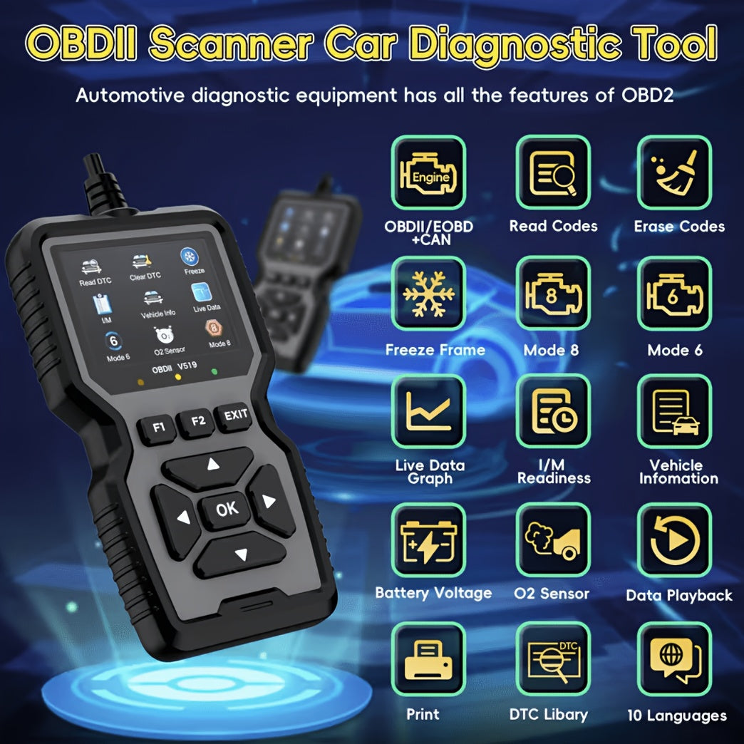 OBD2 Scanner Diagnostic Tool Universal Check Engine Code Reader with Reset Function Mode 6 & 8 I/M Readiness Test – Compatible with All 1996+ OBDII Cars Trucks SUVs – Grey