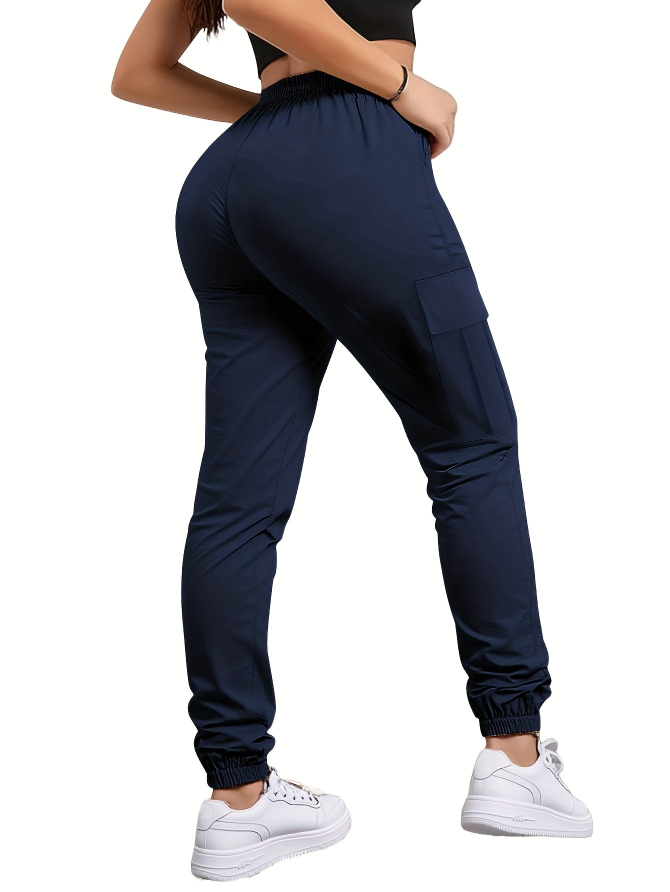 Women's Cargo Pants with Zippered Pockets – Elastic Drawstring Waist Large Pocket Casual Outdoor Trousers Black Grey Green Blue XS-XXL