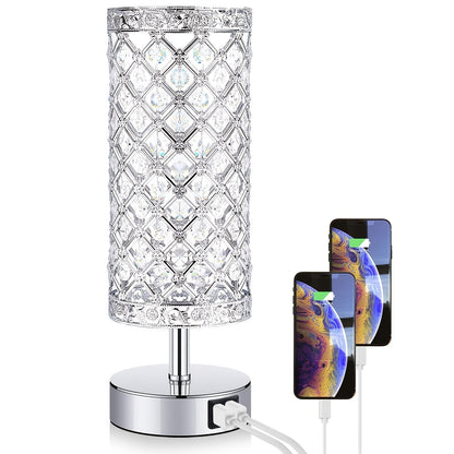 Crystal Touch Table Lamp 3-Way Dimmable with 2 USB Charging Ports LED Bulb Included Decorative Bedside Nightstand Light for Bedroom Living Room Office – Antique Bronze Rose Gold Silver