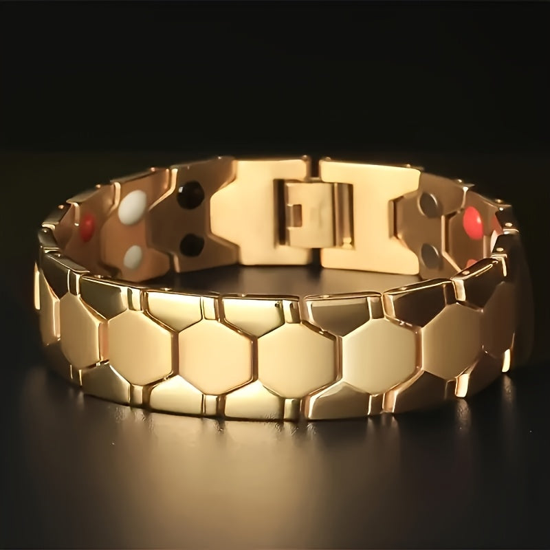 Men's Titanium Alloy Hexagonal Wide Bracelet 2pcs – Hypoallergenic Water-Resistant Removable Wristband with Snap Ring, Fashion Accessory Gift for Men in Black Silver Gold