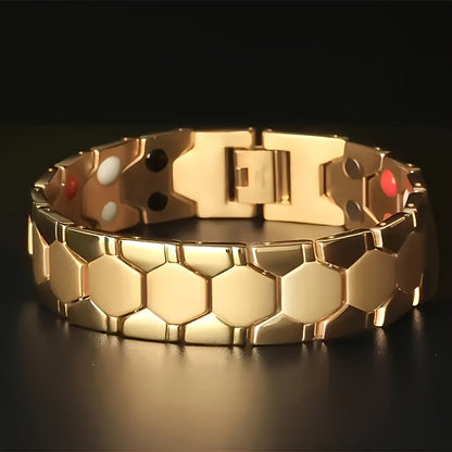 Men's Titanium Alloy Hexagonal Wide Bracelet 2pcs – Hypoallergenic Water-Resistant Removable Wristband with Snap Ring, Fashion Accessory Gift for Men in Black Silver Gold