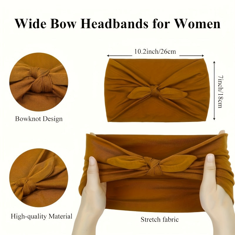 4-Pack Wide Rabbit Ear Bow Headbands for Women – Non-Slip Elastic Satin Sports Yoga Gym Hair Wrap, Soft Thick Turban Hairband Gift Set