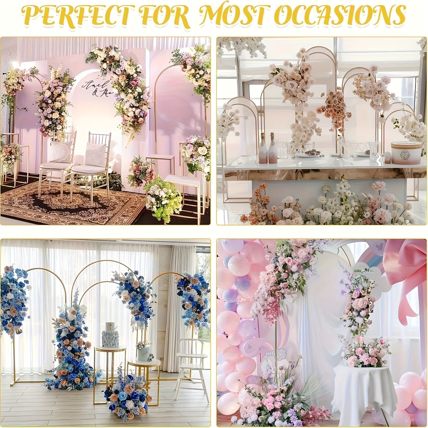 2Pcs Metal Wedding Arch Backdrop Stand Set 7.2FT + 6FT Gold Powder Coated Steel Frame – Easy Assembly Balloon Flower Arch for Wedding, Birthday, Eid, Ramadan & Indoor Outdoor Party Decor