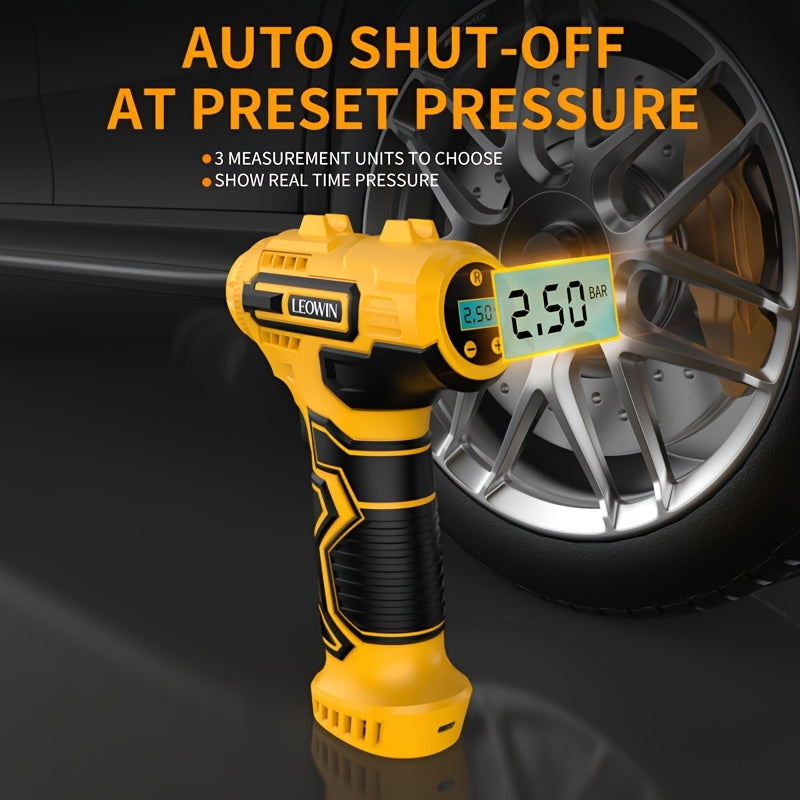Portable Air Compressor Tire Inflator – 150 PSI Cordless Handheld Pump with Auto-Shutoff, Digital Pressure Gauge, LED Light, Rechargeable Battery for Car, Motorcycle, Bike, Ball | Velora