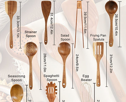 Wooden Kitchen Utensils Set 3/5/7 Piece, Natural Wood Spoons Spatulas Spurtle Ladle & Wok Spatula with Ergonomic Handles, Heat-Resistant Non-Stick Safe Heavy-Duty Cooking Tools for Home Kitchen