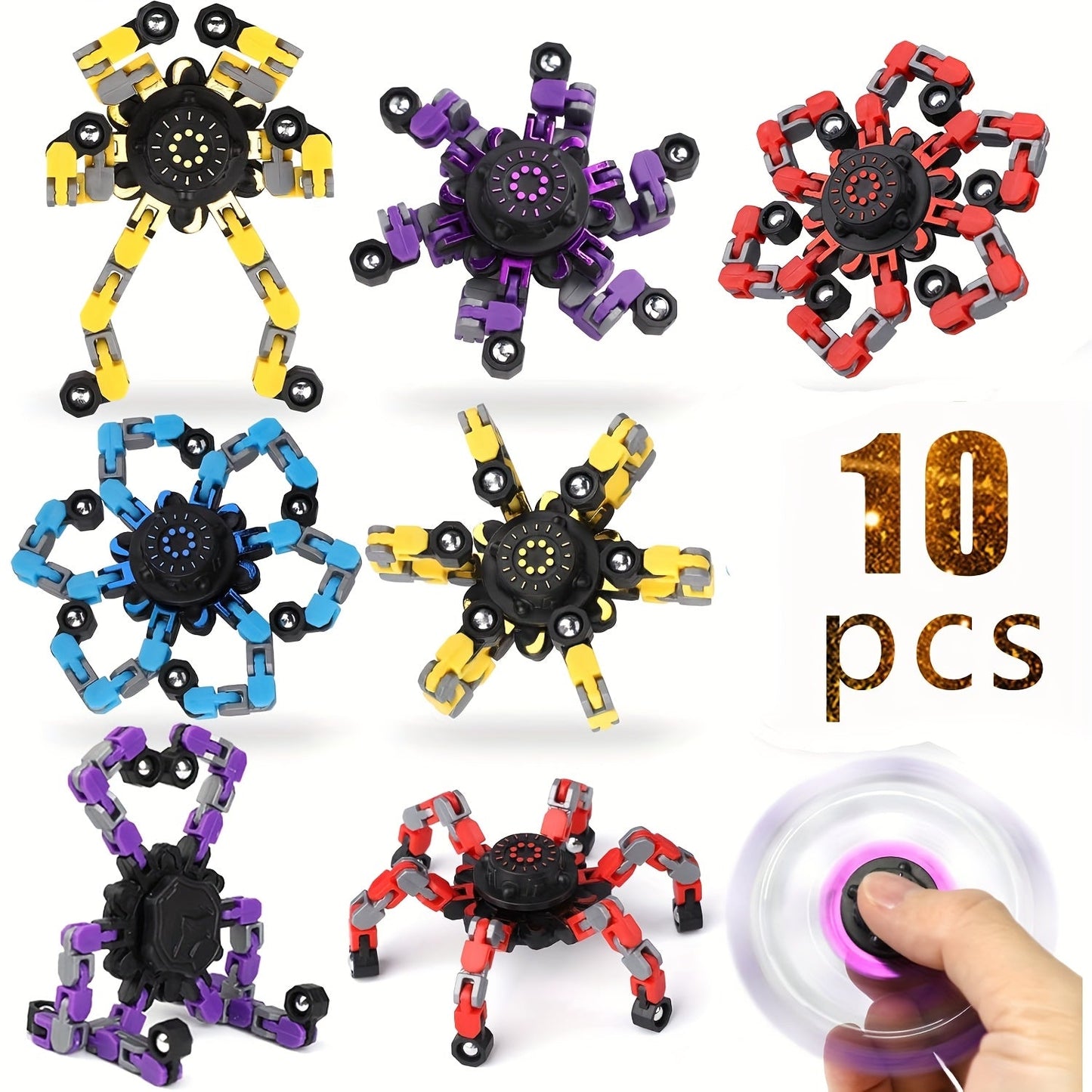 Bulk Fidget Spinners 10 or 15 Pack Assorted Robot Mechanical Gyro Fingertip Stress Relief Toys Standard and Luminous Editions Party Favors Classroom Rewards Kids and Adults