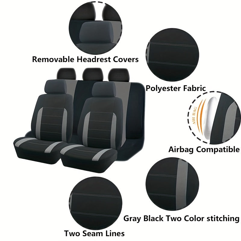 Car Seat Covers Full Set 5-Seat Universal Fit – Breathable Wear-Resistant Fabric with Foam Cushioning for SUV, Sedan, Minivan & Truck – All-Season, 10 Color Options – Velora