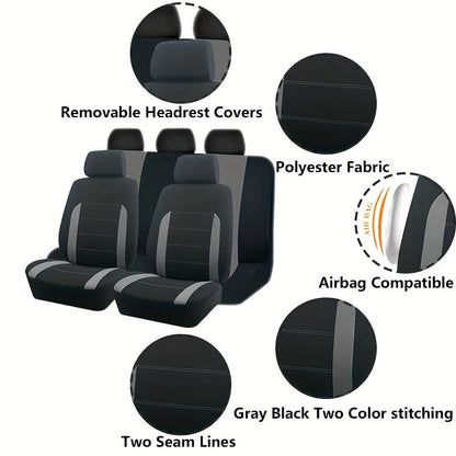 Car Seat Covers Full Set 5-Seat Universal Fit – Breathable Wear-Resistant Fabric with Foam Cushioning for SUV, Sedan, Minivan & Truck – All-Season, 10 Color Options – Velora