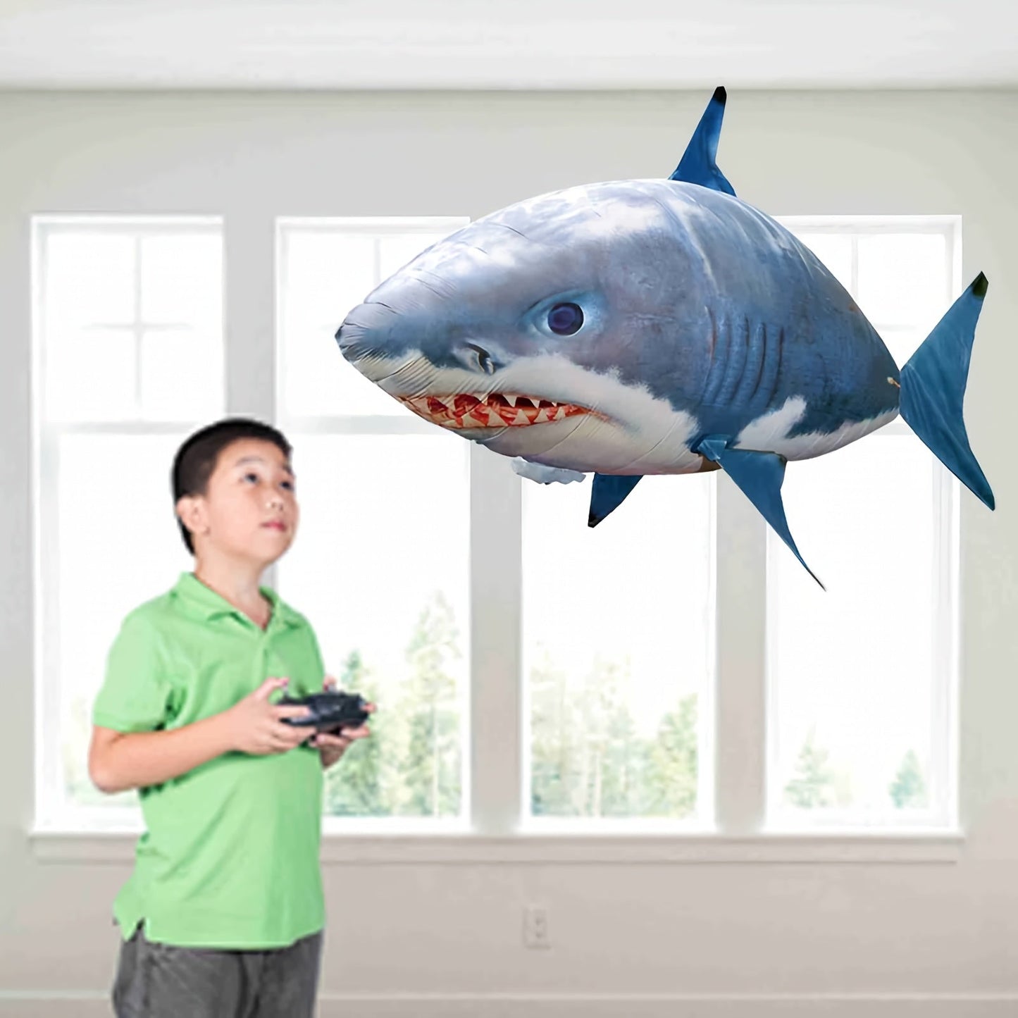 RC Flying Shark Inflatable Balloon Toy Remote Control Gliding Fish Hovers Mid-Air 57 Inch Indoor Outdoor Kids Teens Birthday Christmas Halloween Gift Blue Shark Orange Clownfish