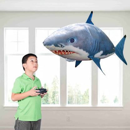 RC Flying Shark Inflatable Balloon Toy Remote Control Gliding Fish Hovers Mid-Air 57 Inch Indoor Outdoor Kids Teens Birthday Christmas Halloween Gift Blue Shark Orange Clownfish