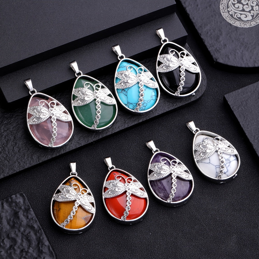 10-Piece Dragonfly Pendant Necklace Set for Women & Girls – 5 Natural Water Drop Shaped Dragonfly Pendants + 5 Adjustable Rope Necklaces, Boho Nature Jewelry Gift Set