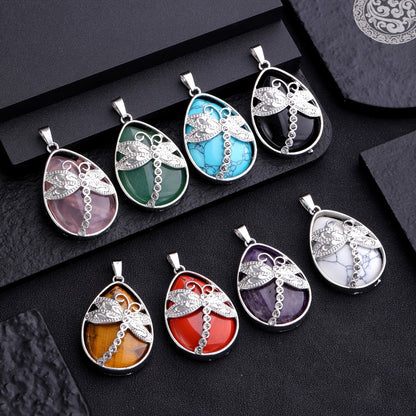 10-Piece Dragonfly Pendant Necklace Set for Women & Girls – 5 Natural Water Drop Shaped Dragonfly Pendants + 5 Adjustable Rope Necklaces, Boho Nature Jewelry Gift Set
