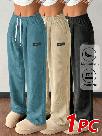 Women's Corduroy Straight Leg Pants Casual Drawstring Elastic Waist with Vintage Pockets – Soft Breathable Fall Winter Trousers 6 Colors XS-XXL