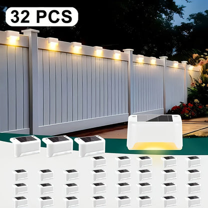 Solar LED Deck Lights Outdoor Stair Step Lights Auto On/Off 12-Hour Warm White Lighting for Fence, Pathway, Patio, Balcony & Yard – Weatherproof ABS, Pack of 8, 16 or 32 – No Wiring Required